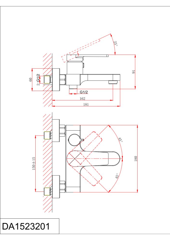 Смеситель для ванны с душем DK Bayern.Fürth (DA1523205), артикул DA1523205