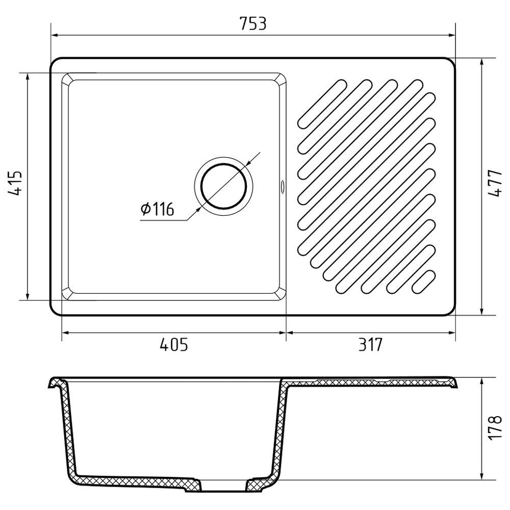 Кухонная мойка GranFest QUARZ 52, песочный, артикул 52 песочный