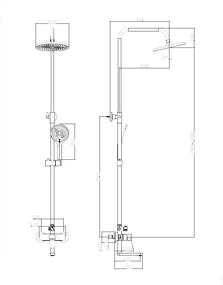 Душевая система со смесителем DQ Leipzig хром (DA1763701), артикул DA1763701