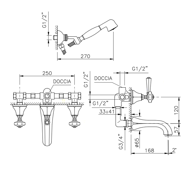 Nicolazzi Teide Встраиваемый смеситель для ванны с изливом от стены, излив: 168 мм, ручки Crystal handle, цвет: хром