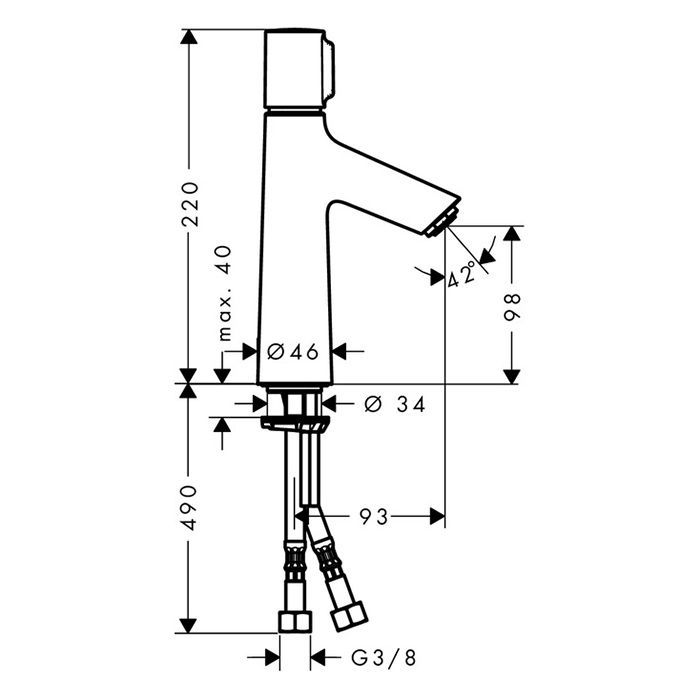 Смеситель для раковины, Hansgrohe, Talis S, тип открывания воды-однорычажный, отверстия для монтажа-1, высота, мм-220, вынос излива, мм-93, стандарт подвода воды-3/8", цвет-хром, без сливного гарнитура Смеситель для раковины, Hansgrohe, Talis S, тип открывания воды-однорычажный, отверстия для монтажа-1, высота, мм-220, вынос излива, мм-93, стандарт подвода воды-3/8", цвет-хром, без сливного гарнитура
