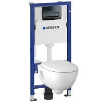 Комплект унитаза с инсталляцией Geberit Renova 500.103.DW.R с сиденьем Микролифт и Черной клавишей смыва Комплект унитаза с инсталляцией Geberit Renova 500.103.DW.R с сиденьем Микролифт и Черной клавишей смыва