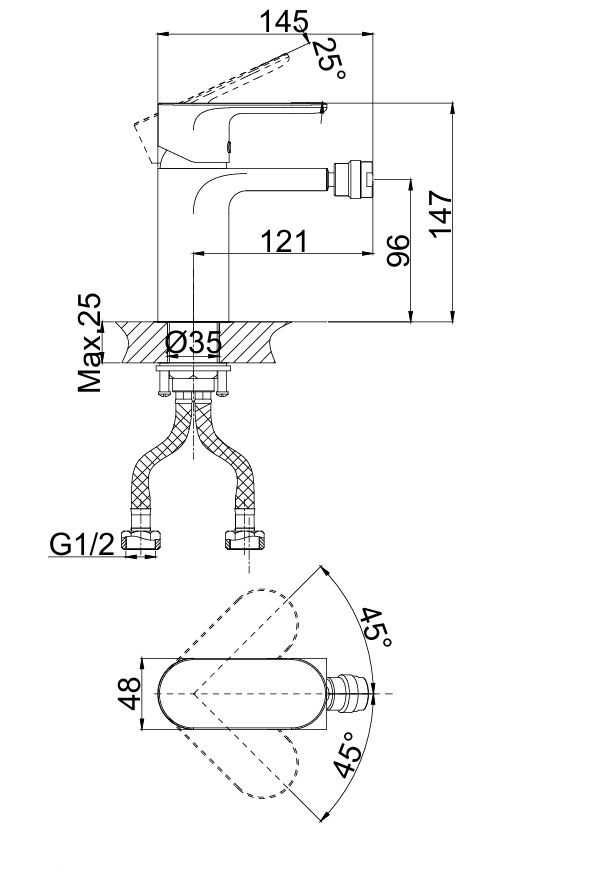 Смеситель для биде D&K Durer Bayern Black (DA1252205) чёрная тефлоновая поверхность, артикул DA1252205