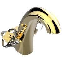 THG PETALE DE CRISTAL CLAIR Смеситель для раковины на 1 отверстие, с донным клапаном, стекло прозрачное, цвет полированное золото