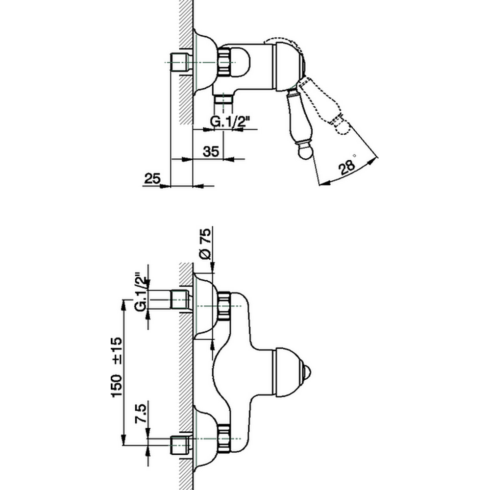 CISAL Arcana Empress Смеситель однорычажный настенный для душа, цвет золото, артикул EM00044124
