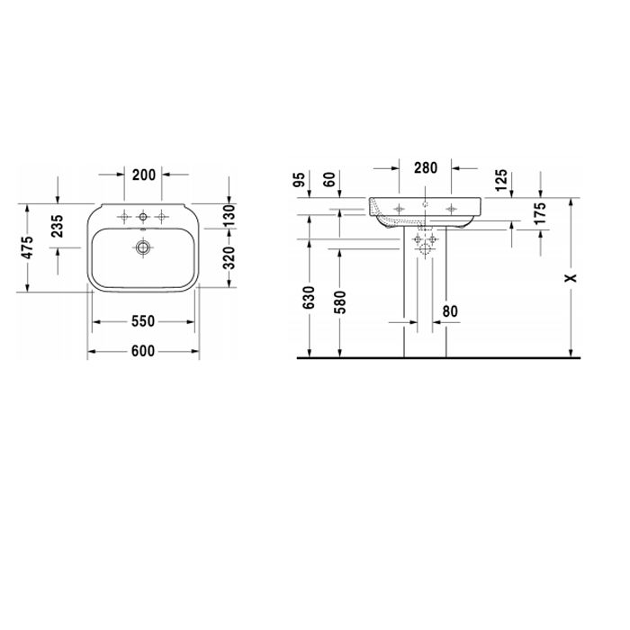 DURAVIT Happy D.2  Раковина 60х47,5 см, с 1 отв под смеситель,со слив переливом, цвет белый.