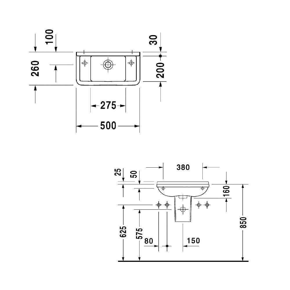 Duravit Starck 3 Раковина 500 x 260 мм,  с 1 отв под смеситель справа, с переливом, цвет белый