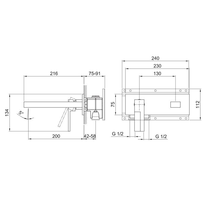 Fantini AR/38 Смеситель для раковины, встраиваемый, на 2 отв, без донного клапана, излив 200мм (наружняя часть), цвет: хром
