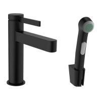 Hansgrohe, Finoris, тип открывания воды-однорычажный, тип регулирования воды-керамический узел смешивания, отверстия для монтажа-2, высота, мм-182, вынос излива, мм-139, донный клапан-есть, цвет-черный матовый, с ручным душем-биде и душевым шлангом 1600 м Hansgrohe, Finoris, тип открывания воды-однорычажный, тип регулирования воды-керамический узел смешивания, отверстия для монтажа-2, высота, мм-182, вынос излива, мм-139, донный клапан-есть, цвет-черный матовый, с ручным душем-биде и душевым шлангом 1600 м