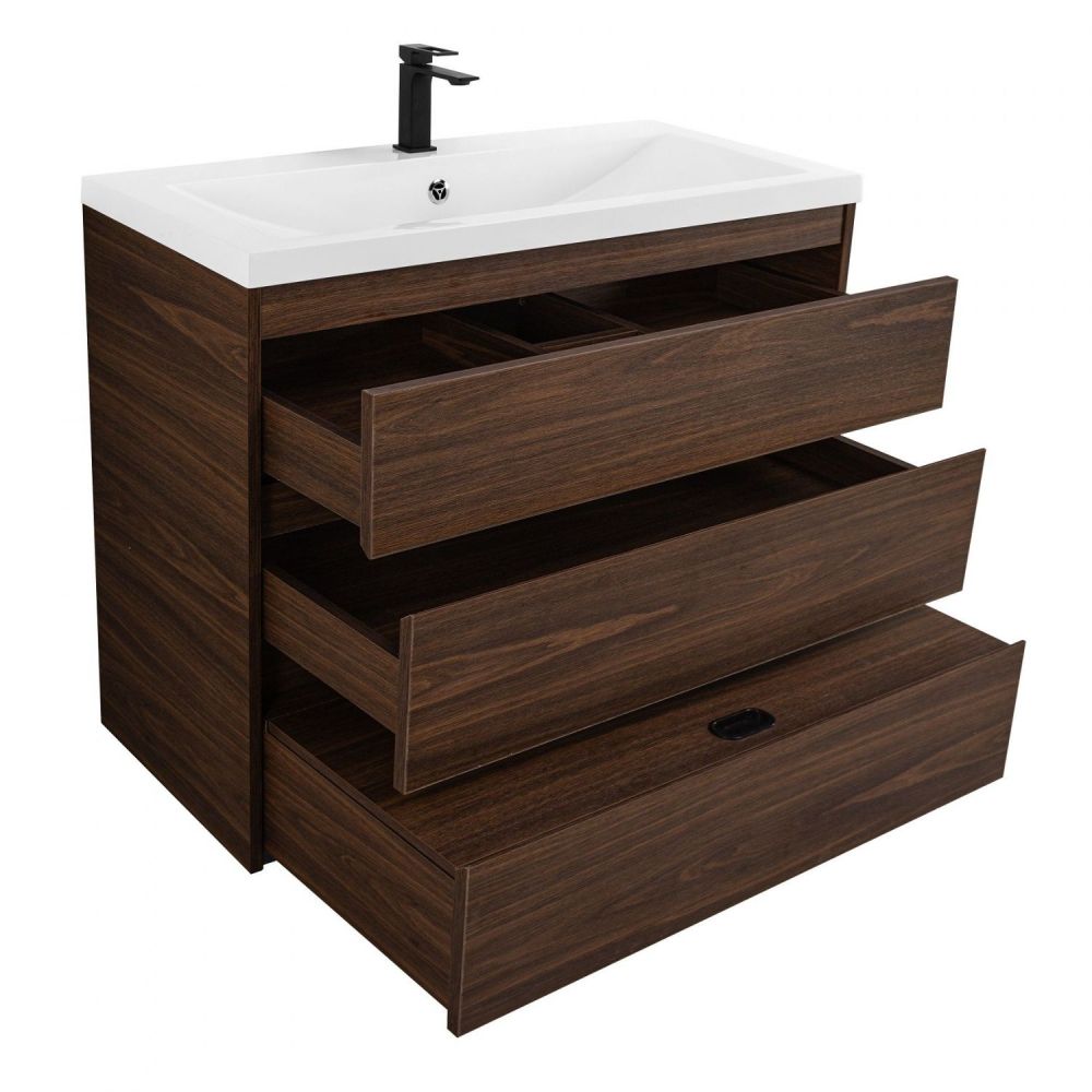 FAMILY-M База под раковину напольная с тремя выкатными ящиками, Bourbon Oak, 900x480x845, FAMILY-M-900-3C-PIA-BO, артикул FAMILY-M-900-3C-PIA-BO