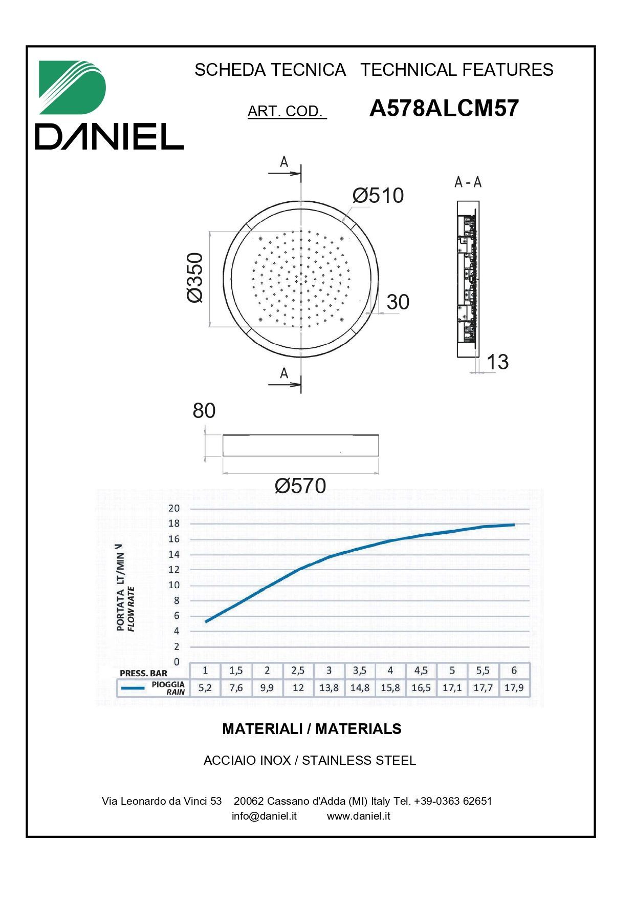 Daniel, потолочная лейка для душа с 7 цветной светодиодной подсветкой, диаметр 570 мм, цвет хром