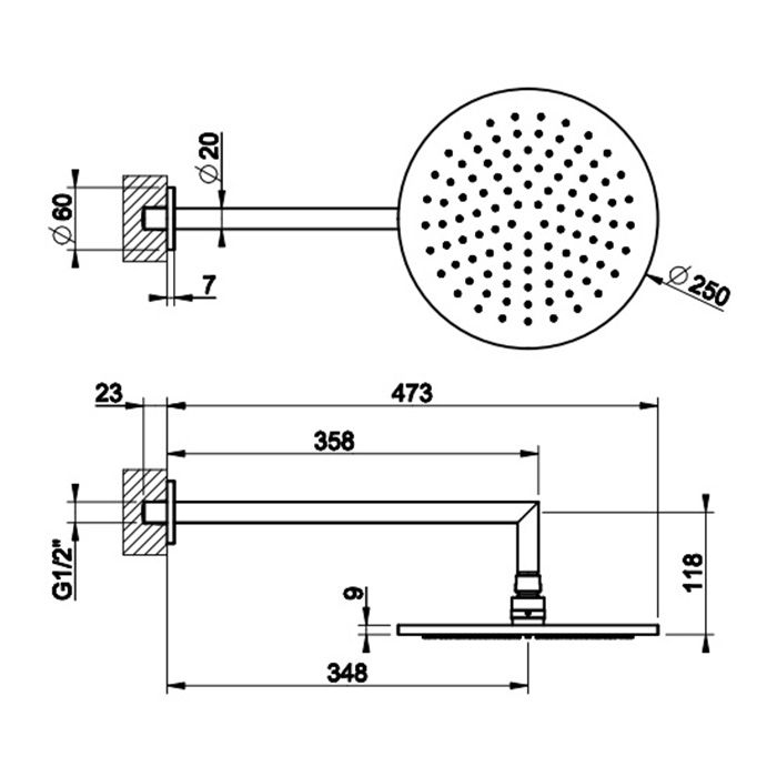 Gessi Anello/Ingranaggio Душевая головка для настенного крепления, поворотная с шарниром, D250 мм, цвет Black XL
