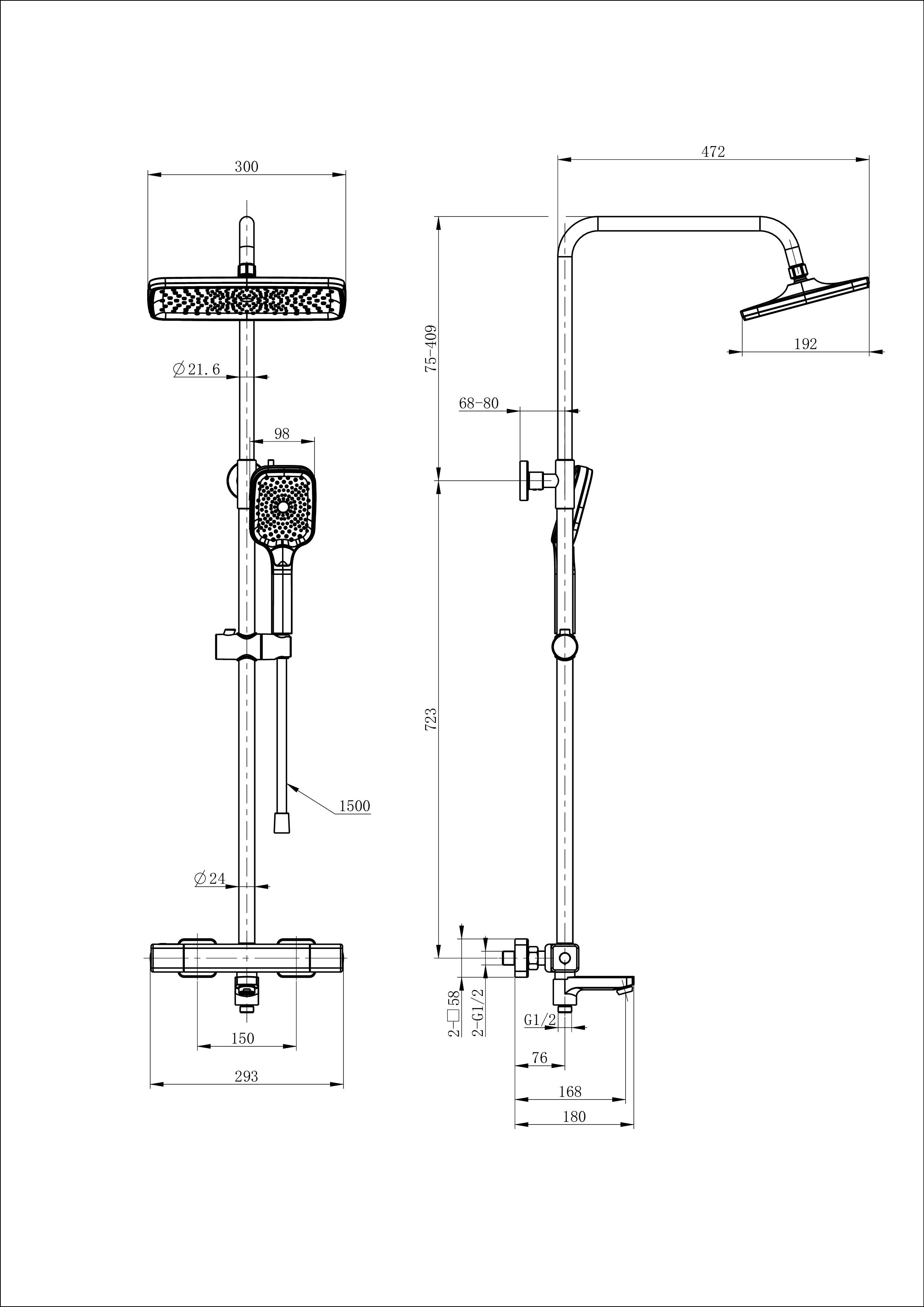 Душевая система с термостатом WONZON & WOGHAND, Черный матовый (WW-B3016-T1-MB)