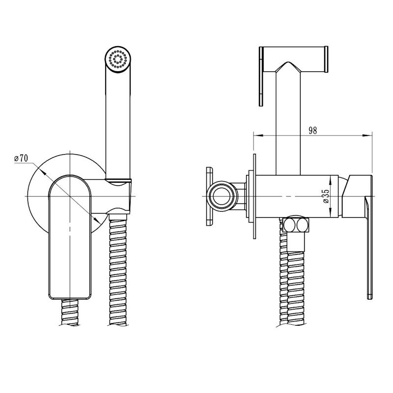Гигиенический душ со смесителем встраиваемый VODA NVSMHGM, оружейная сталь