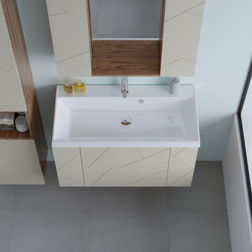 Тумба под раковину подвесная Бриклаер КРИСТАЛЛ латте, 90 см, артикул 4627125416958