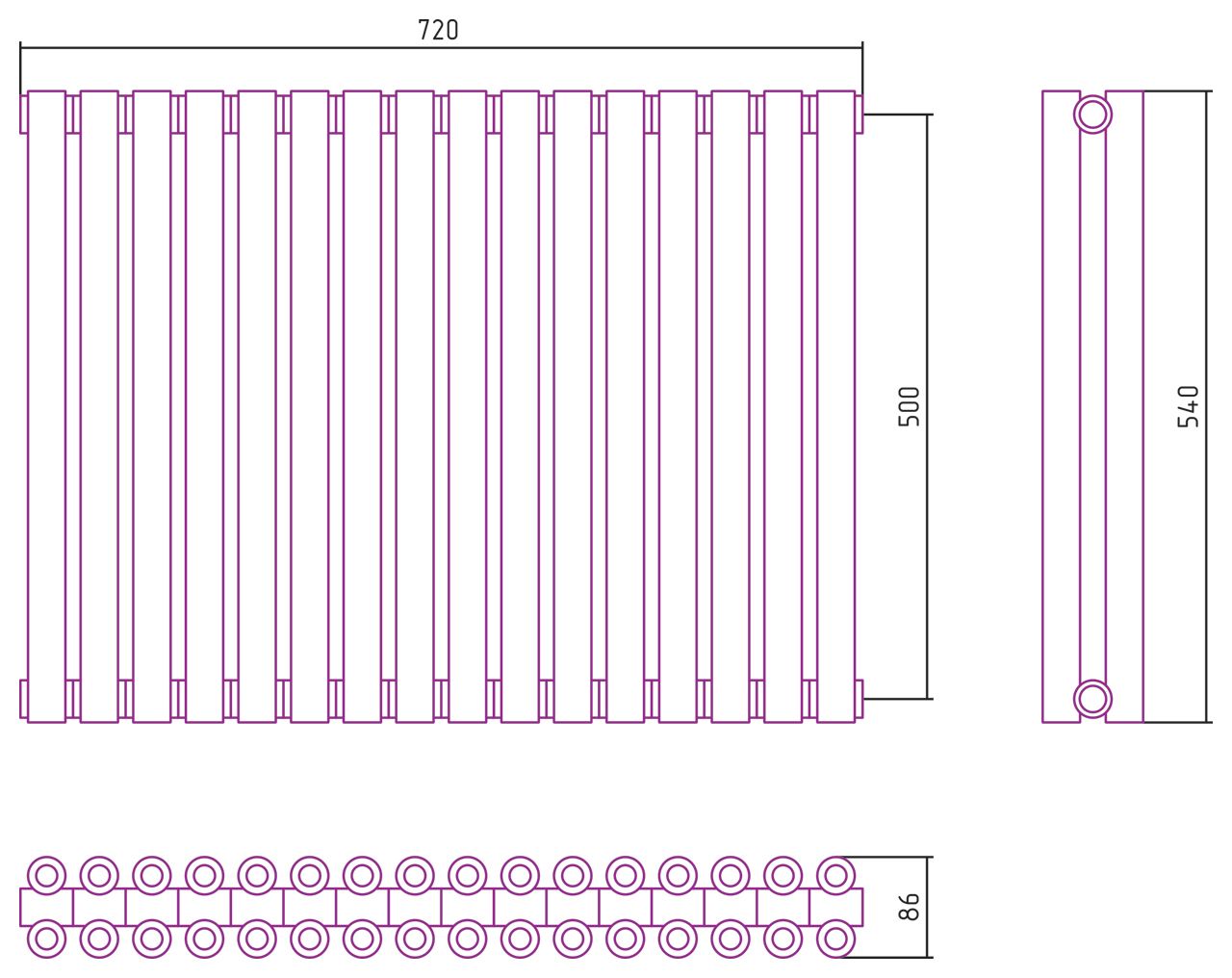 Отопительный радиатор ЭСТЕТ-00 н/ж 500х720 / 16 сек (Состаренная Латунь)