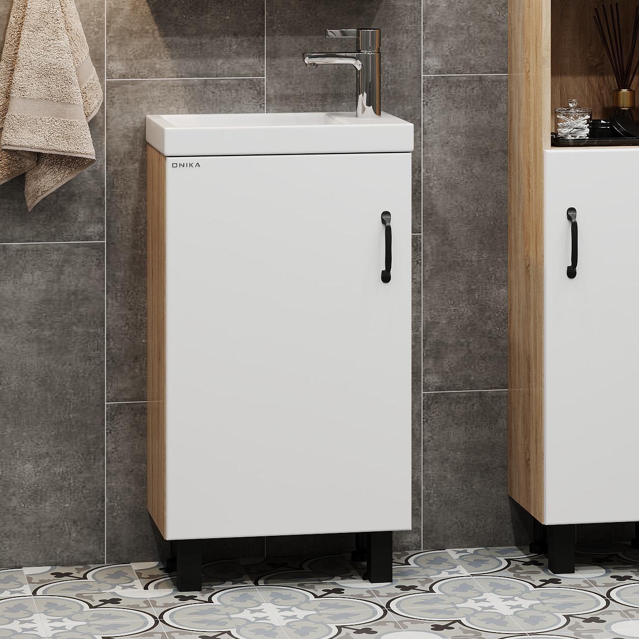 Тумба Onika Тимбер 45 напольная, белая мат./дуб сонома (ум. Фостер 45)