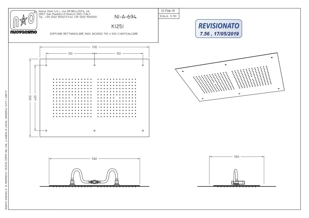 Graffio, прямоугольная потолочная душевая головка 70х50 см, 1 режим: дождь, цвет хром