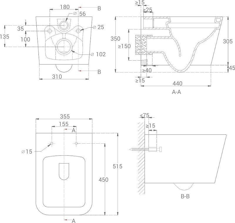 Унитаз Good Door Kvadro УНИ0005 подвесной с сиденьем Микролифт