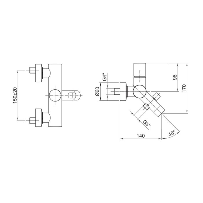 Fantini Nostromo Смеситель для ванны, настенный, с ручн душем, излив 140мм, цвет: хром