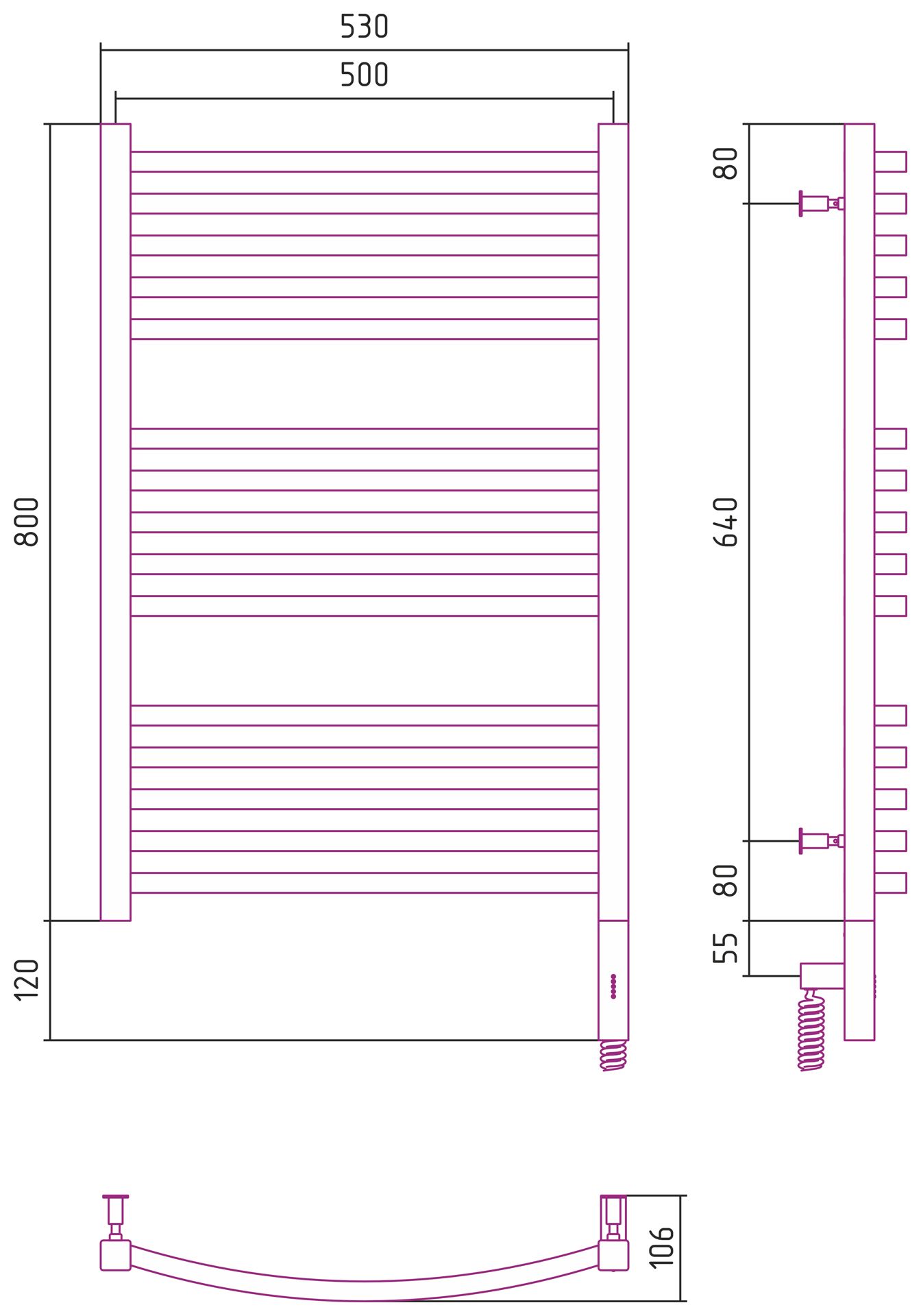 Полотенцесушитель электрический АРКУС 3.0 800х500 МЭМ правый (Сатин)