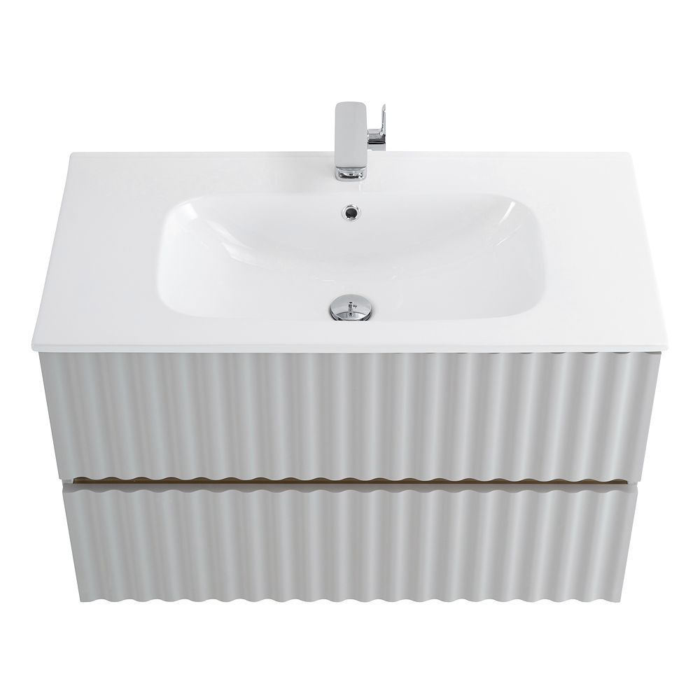ELEGANT База под раковину подвесная с двумя выкатными ящиками, с LED подсветкой ручек. Светло-серый матовый, 870x469x550 AM-ELEGANT-900-2C-SO-GCM-LED, артикул AM-ELEGANT-900-2C-SO-GCM-LED