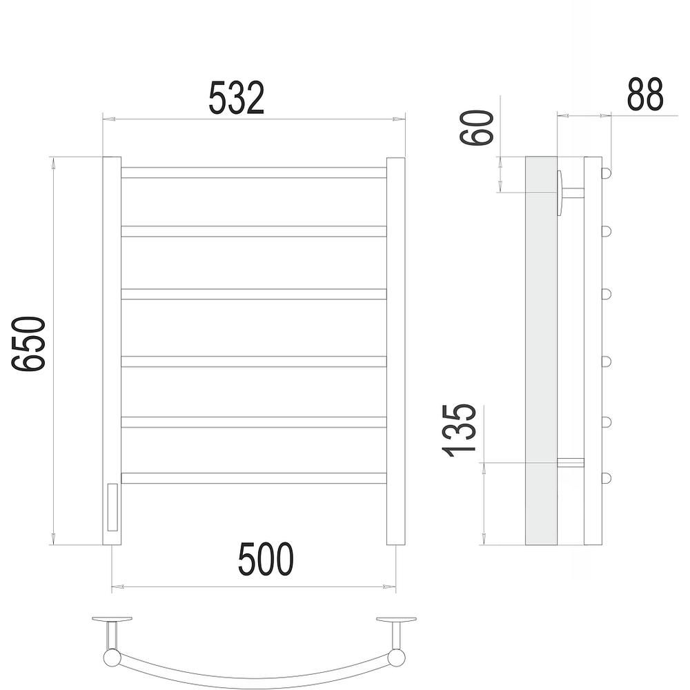 Полотенцесушитель электрический Terminus Классик П6 50х65, левый, артикул 4670078531339