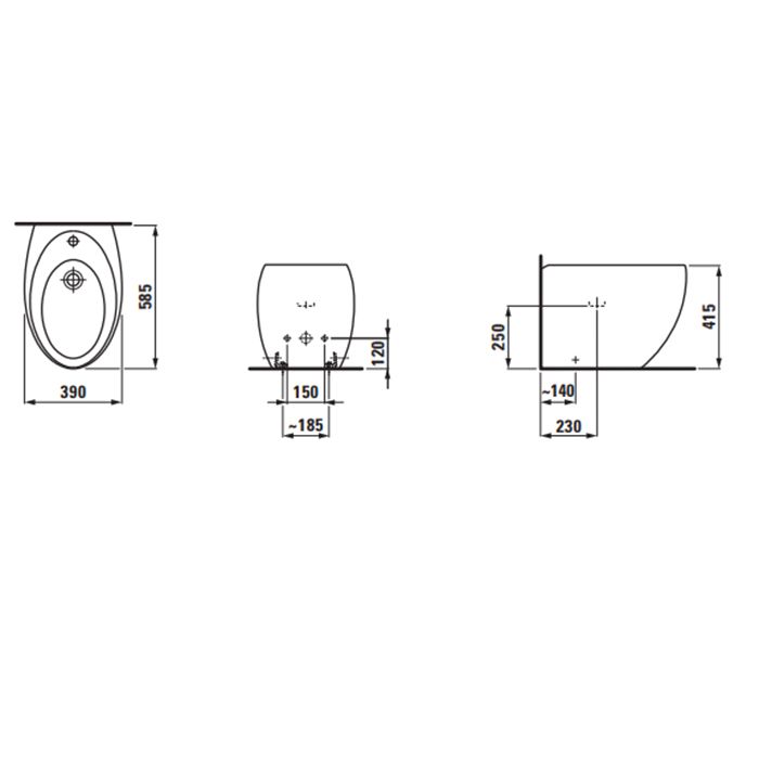 Laufen Alessi One Биде напольное 390x585x415мм, с 1 отв. под смеситель, с покр. LLC, цвет: белый