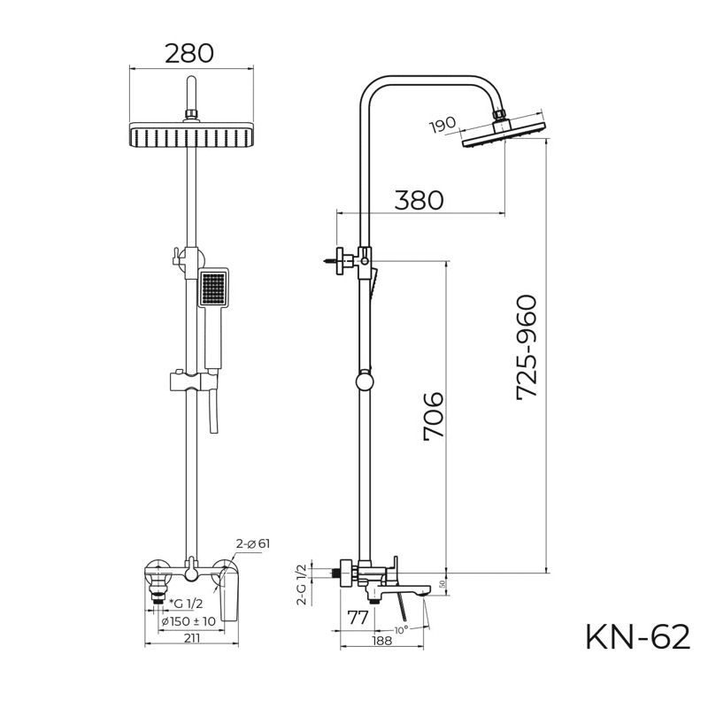 Душевая система Knotlor KN-62, хром, артикул KN-62
