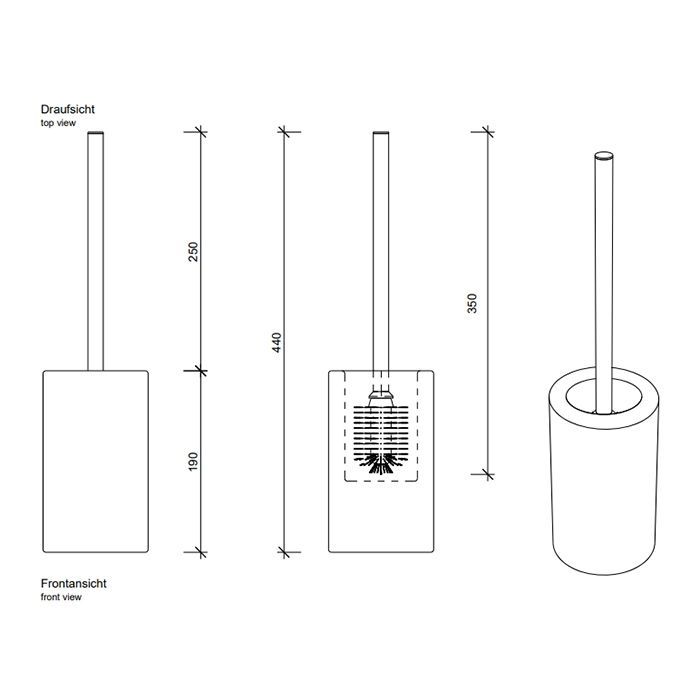 Ёршик, Decor Walther, ширина, мм-110, глубина, мм-110, высота, мм-460, тип установки-напольный, материал колбы-фарфор белый, цвет-чёрный матовый