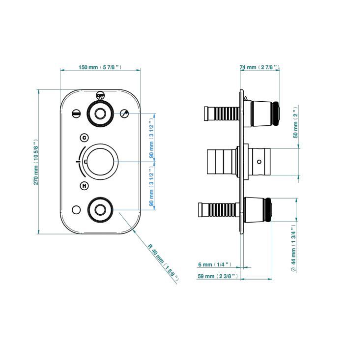 THG CORVAIR Смеситель для душа встраиваемый, термостатический, с запорным вентилем и переключателем на 2 полож, внешн часть, цвет полированное золото