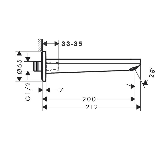 Излив, Hansgrohe, Rebris E, настенный, вынос излива, мм-200, стандарт подводки-1/2", цвет-хром Излив, Hansgrohe, Rebris E, настенный, вынос излива, мм-200, стандарт подводки-1/2", цвет-хром