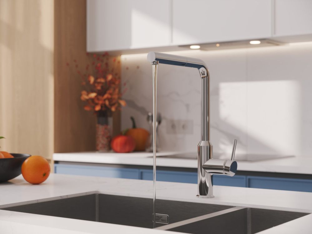 Смеситель для кухни Cersanit FLAVIS однорычажный с выдвижным изливом хром (64860), артикул 64860