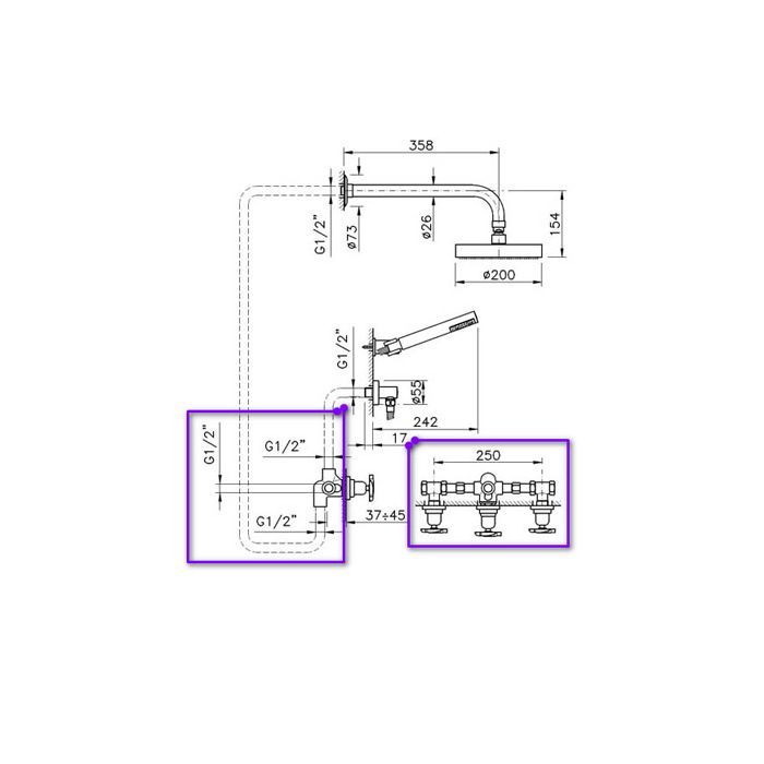Внутренняя часть, Nicolazzi, назначение-смеситель для душа встраиваемый настенный, стандарт подвода воды-1/2", не окрашен
