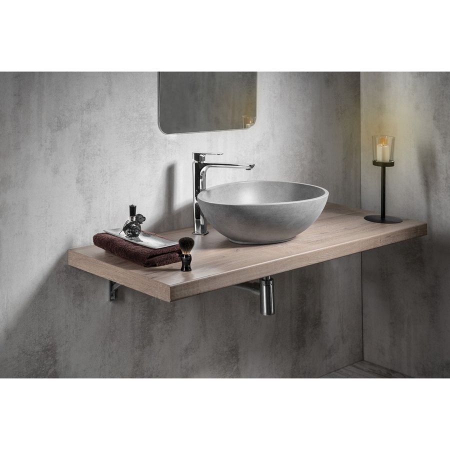 Раковина-чаша PUNC из искусственного камня, со сливом, 53x39 см, на столешницу, тигрово-серый, Sapho