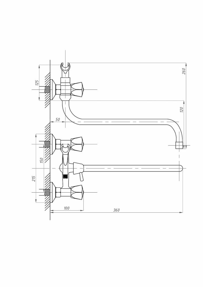Смеситель для ванны с душем ПСМ-ПРОФСАН PSM-157-К50 СТАНДАРТ-А тип См-ВУДРНШлА, артикул PSM-157-50