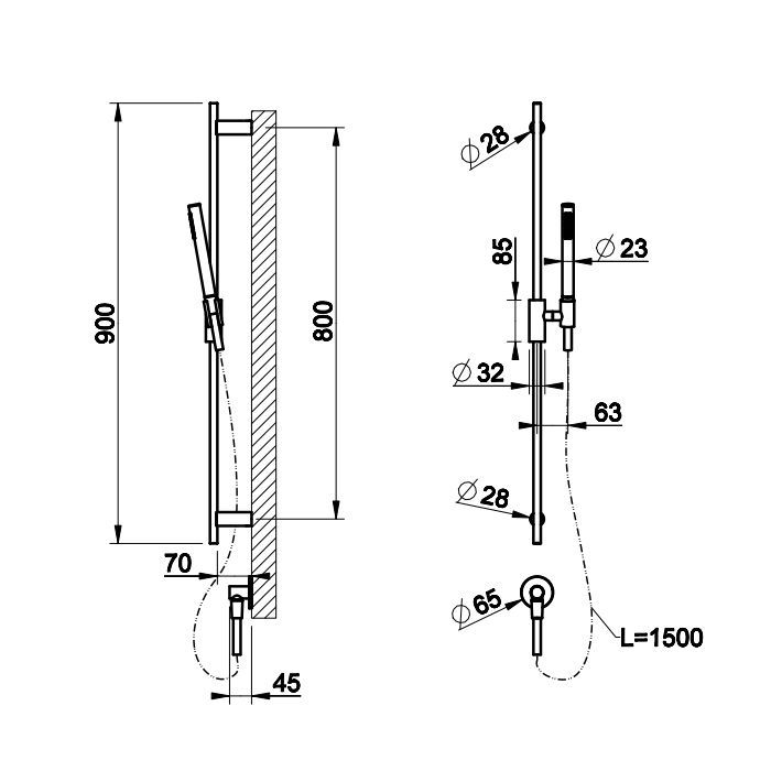 Gessi Anello Штанга в комплекте с душевой лейкой, шланг 1,50 м и вывод воды, цвет: хром