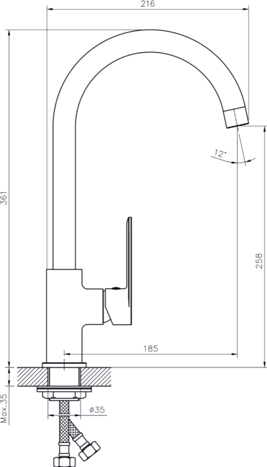Смеситель для кухни с высоким поворотным изливом RUSH Haiti (HA1935-22), артикул HA1935-22