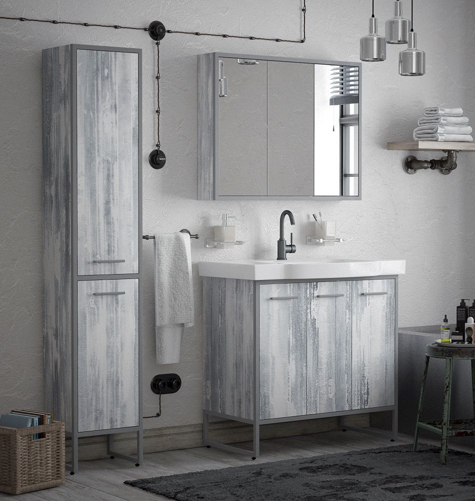 Зеркало-шкаф "Айрон 90", серый/арт