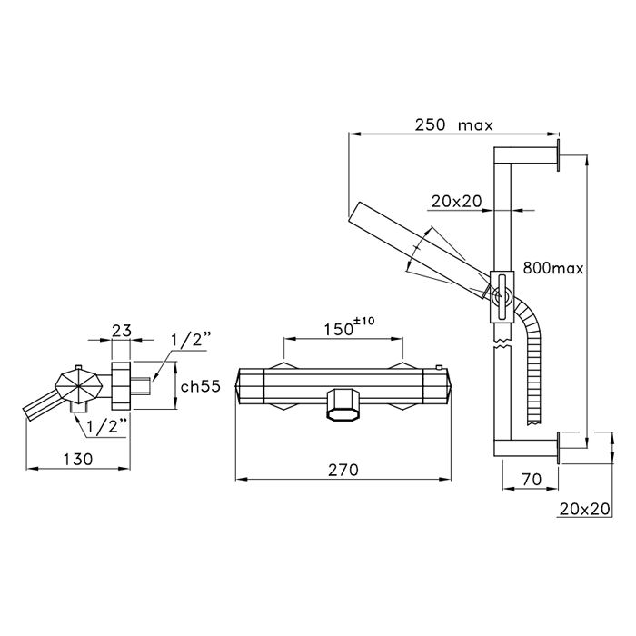 Stella Firenze Термостатический смеситель для ванны 3267TM302 со штангой и ручным душем, цвет: хром