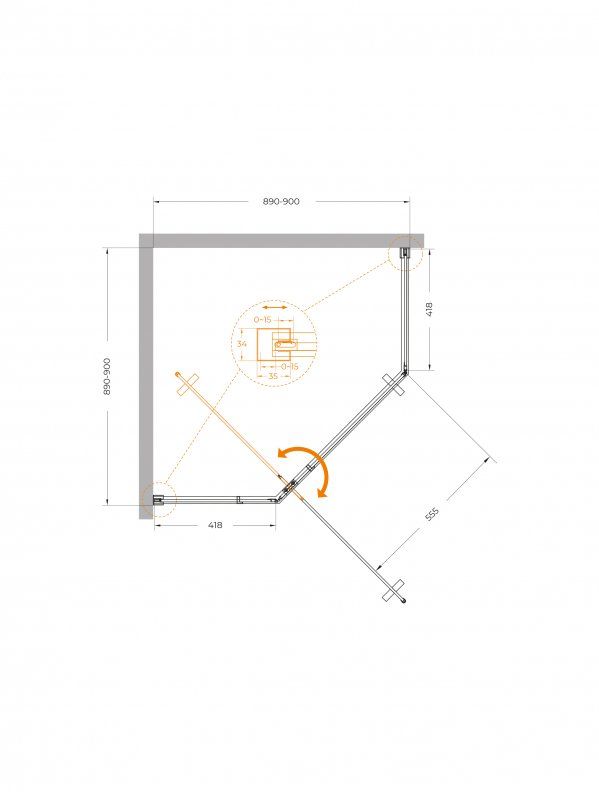 PLANE-P-1-100-C-IN Душевой уголок, отделка Сатин, артикул PLANE-P-1-100-C-IN