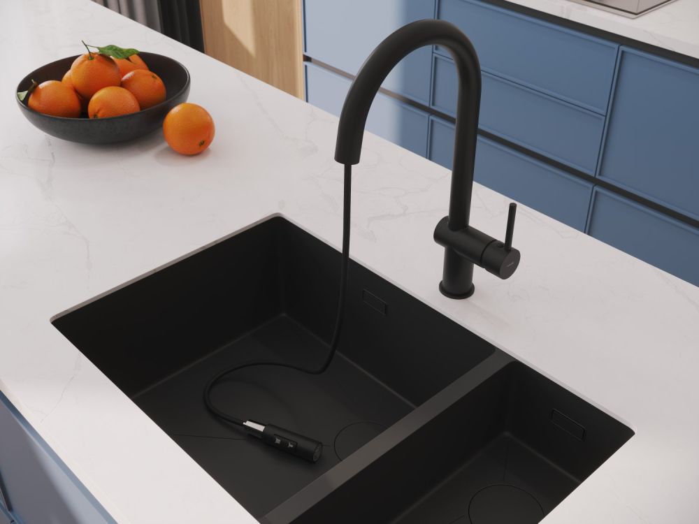 Смеситель для кухни Cersanit BRASKO однорычажный с выдвижным изливом черный (68225), артикул 68225