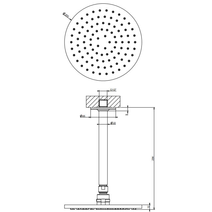 GESSI INCISO Потолочная душевая головка шарнирная на 1/2&quot;, Ø200 мм, цвет: золото