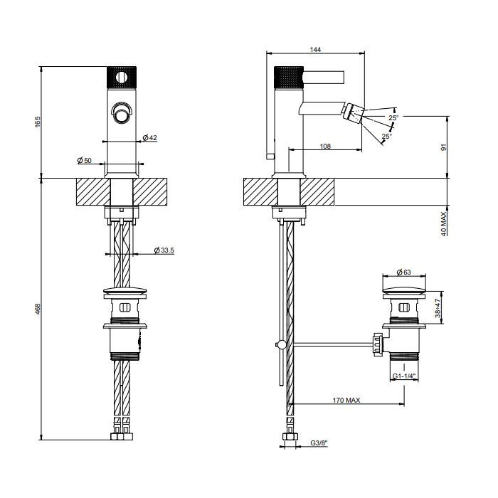 GESSI INCISO Смеситель для биде на 1 отверстие с донным клапаном Цвет: хром