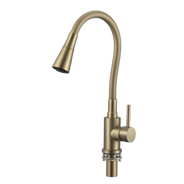 Смеситель для кухни с гибким изливом и режимом душ Savol S-3002CM-07, матовое золото