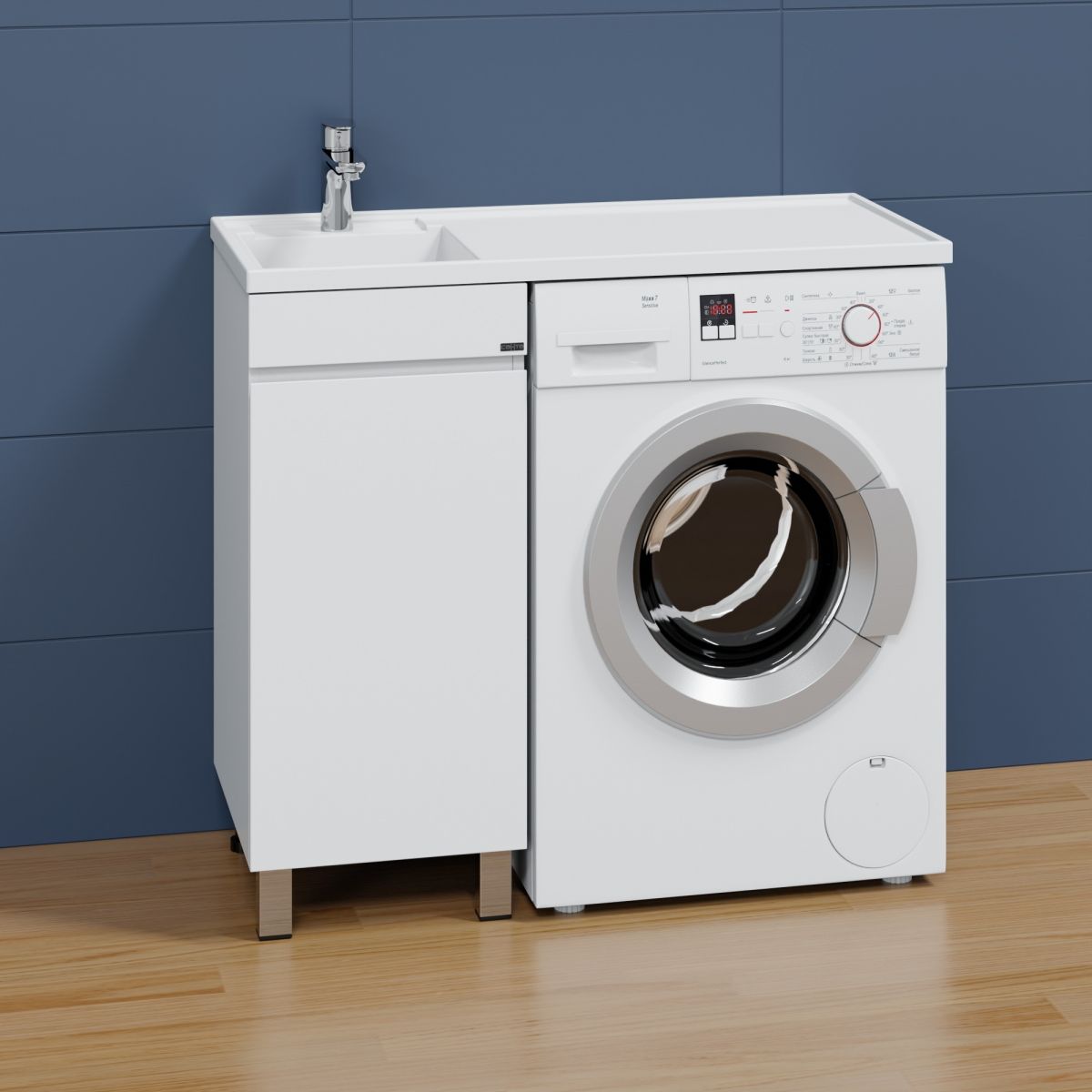 Тумба под раковину над стиральной машиной напольная "Марс-38" 1 дверь, (ум. Лидер 1000 литой мрамор)