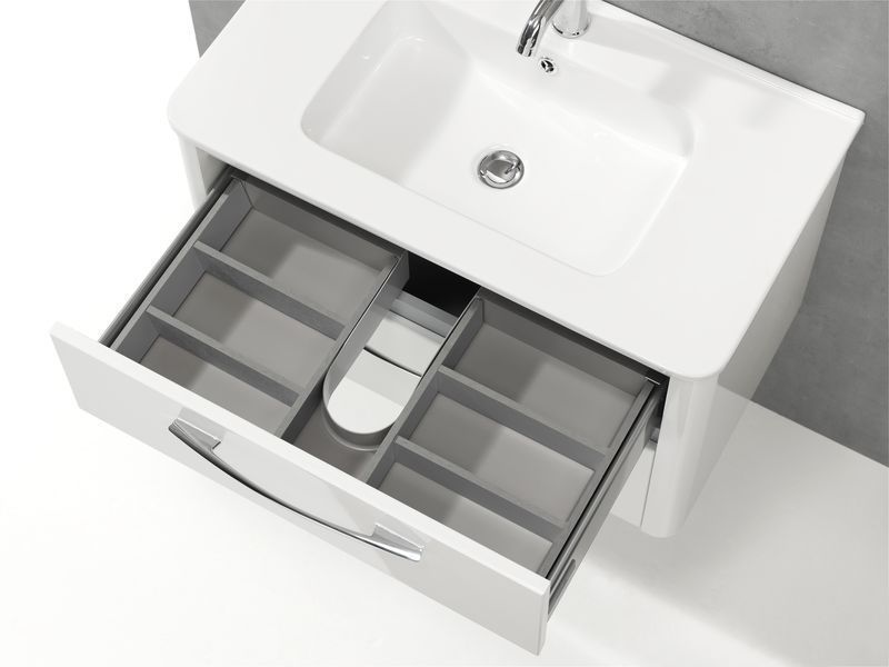 IBX Berta 80 см: тумба (1 ящик) и белая керамическая раковина, цвет мебели отелло, артикул Berta80/OTHELLO