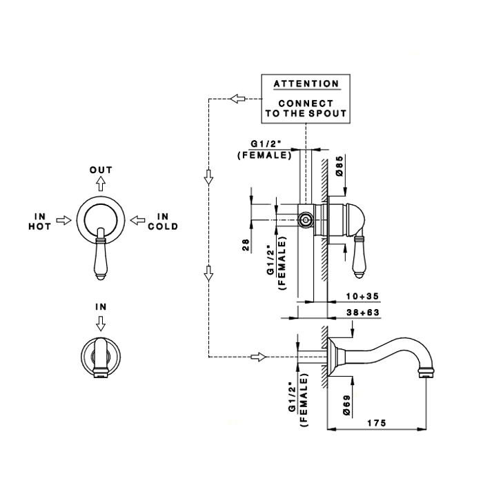Nicolazzi Cristallo Cмеситель для умывальника однорычажный, встраиваемый, излив: 175мм, цвет: хром