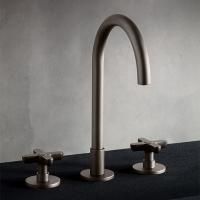 Fantini Icona Classic Смеситель для раковины, 3 отв., с нажимн. донным клапаном, излив 160мм, цвет: матовая оружейная сталь