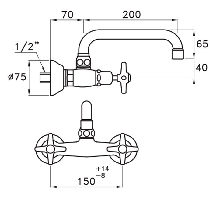 Stella Italica Смеситель для мойки настенный 3245/200, длина излива 200мм цвет: хром